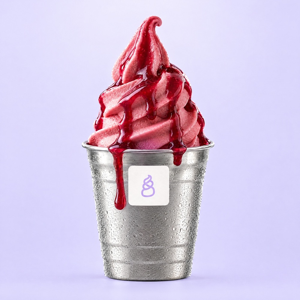 آيس كريم توت مع صوص التوت من O8 Creamery